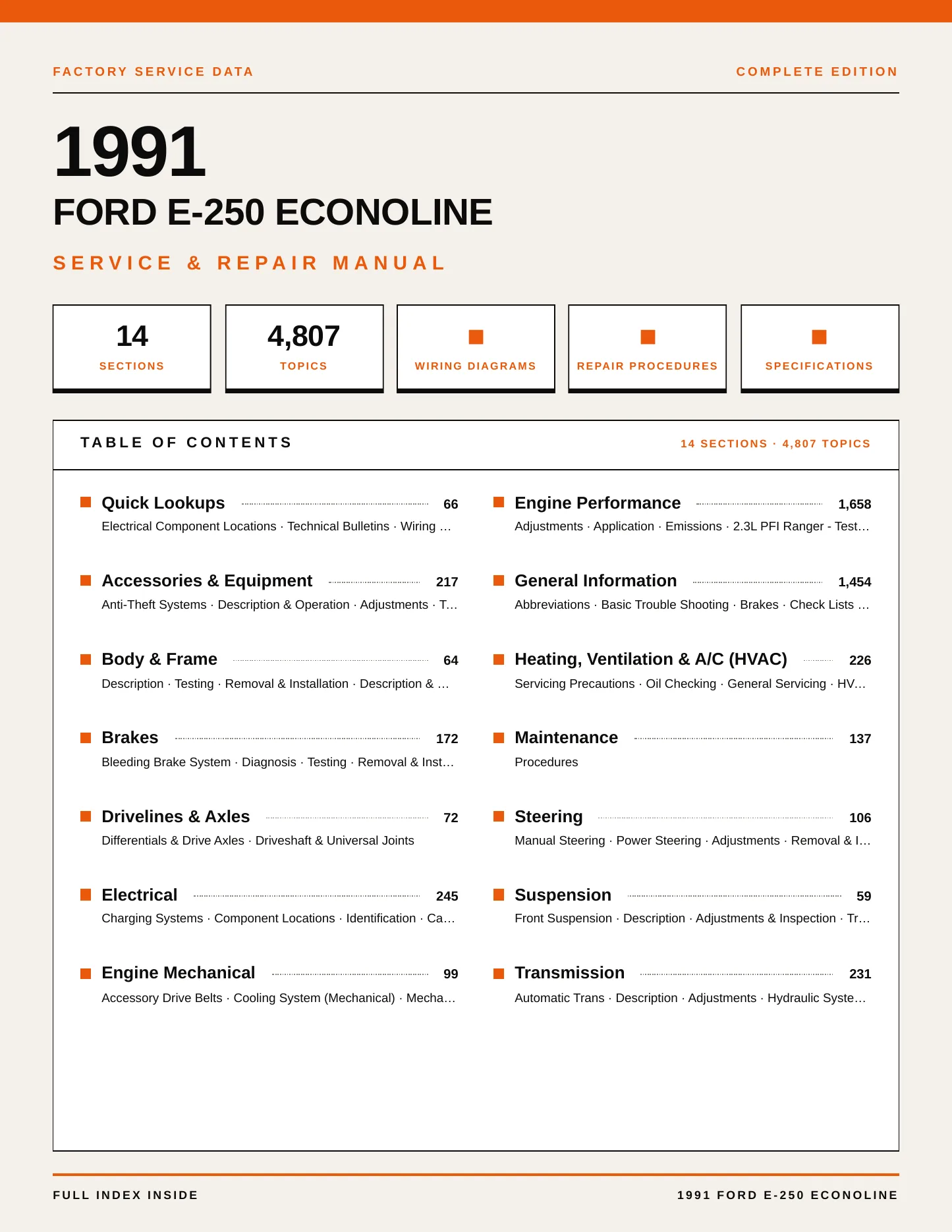 1991 Ford E-250 Econoline Service and Repair Manual preview page 1
