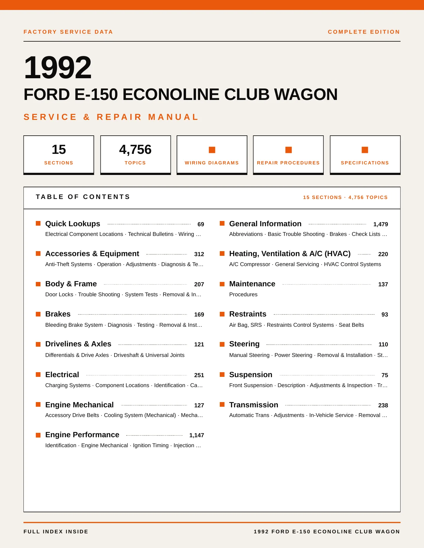1992 Ford E-150 Econoline Club Wagon Service and Repair Manual preview page 1