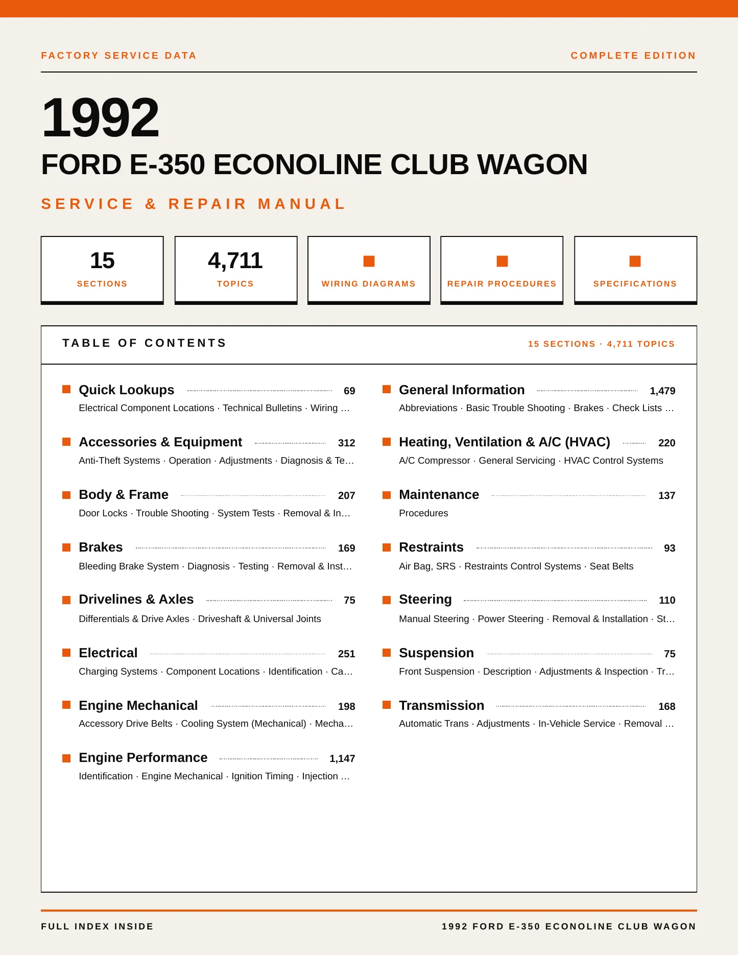 1992 Ford E-350 Econoline Club Wagon Service and Repair Manual preview page 1