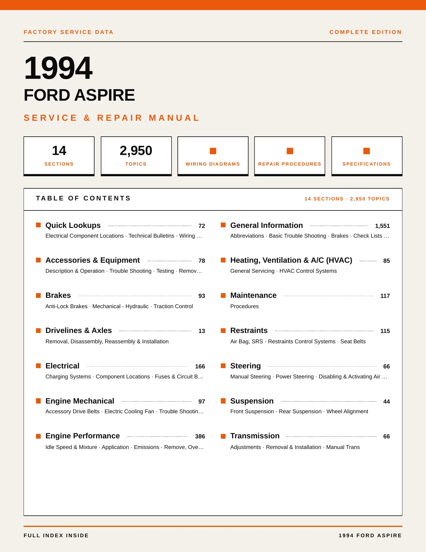 1994 Ford Aspire service manual page 1