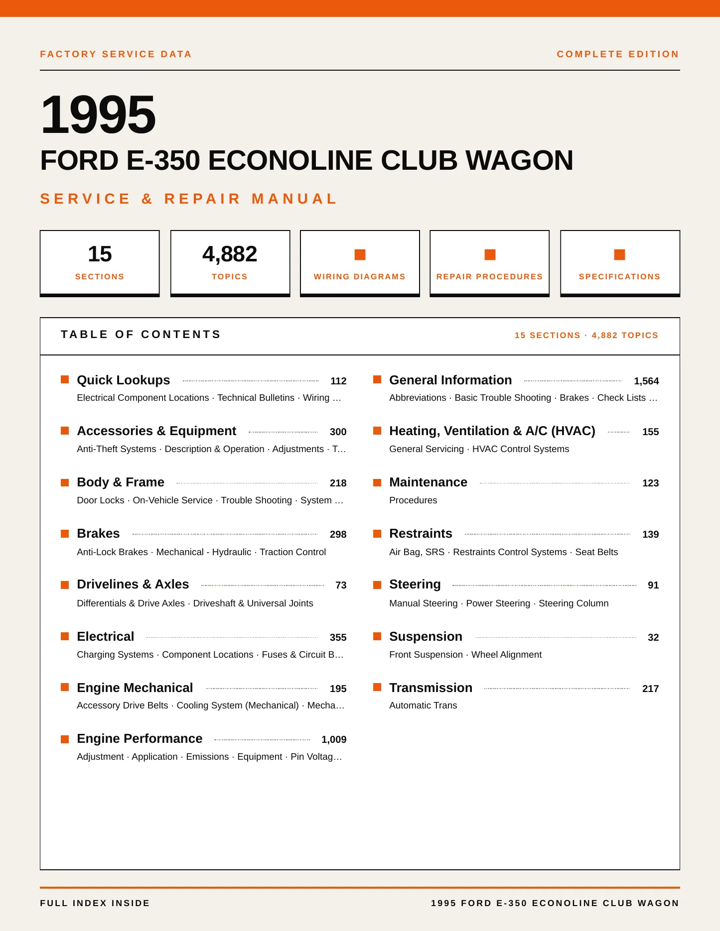 1995 Ford E-350 Econoline Club Wagon Service and Repair Manual preview page 1
