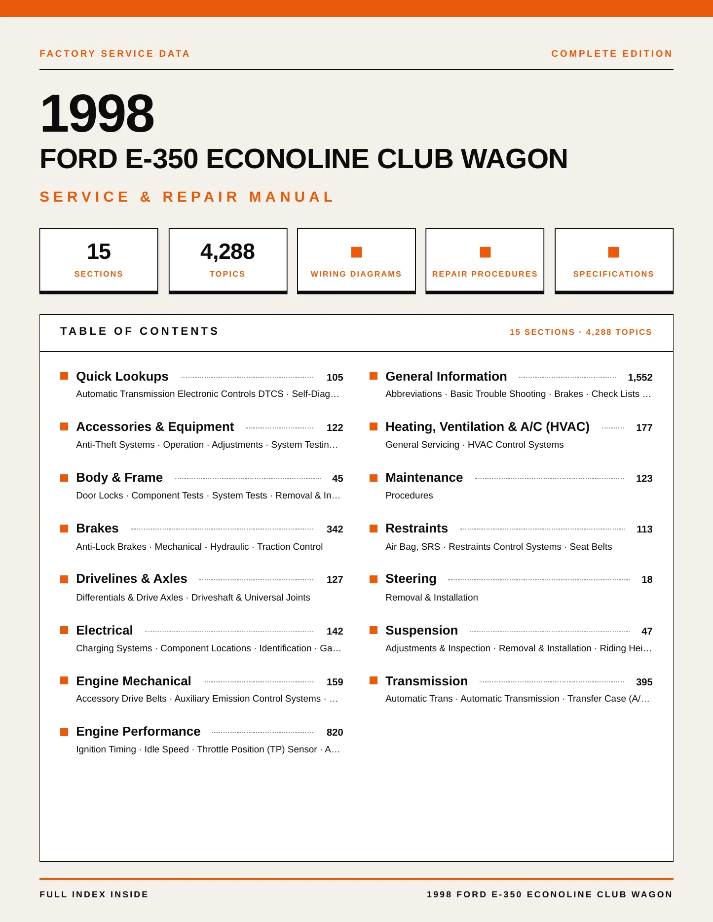 1998 Ford E-350 Econoline Club Wagon Service and Repair Manual preview page 1