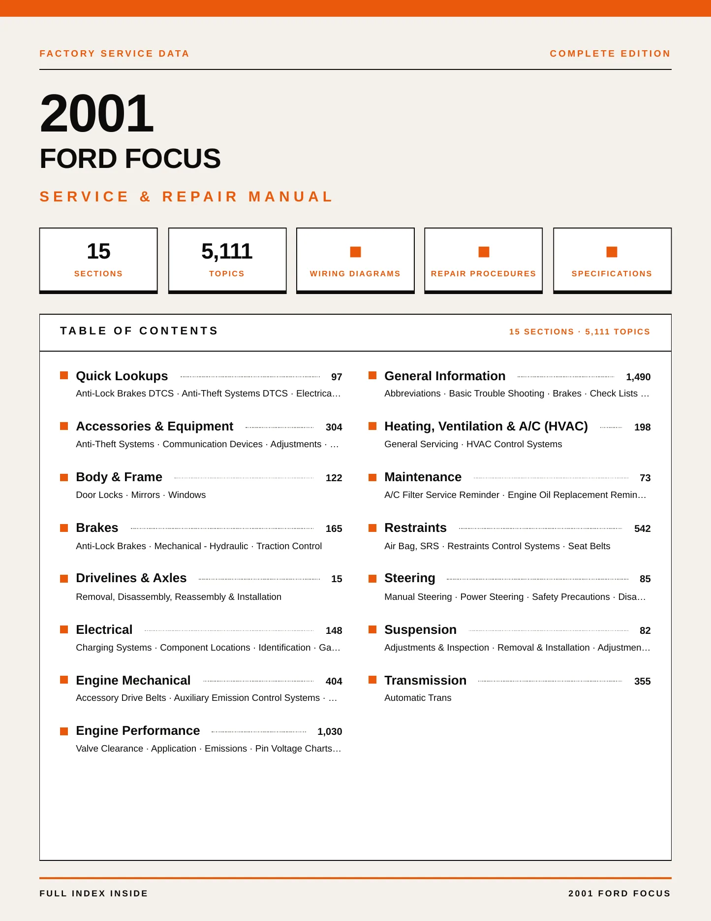 2001 Ford Focus Service and Repair Manual preview page 1