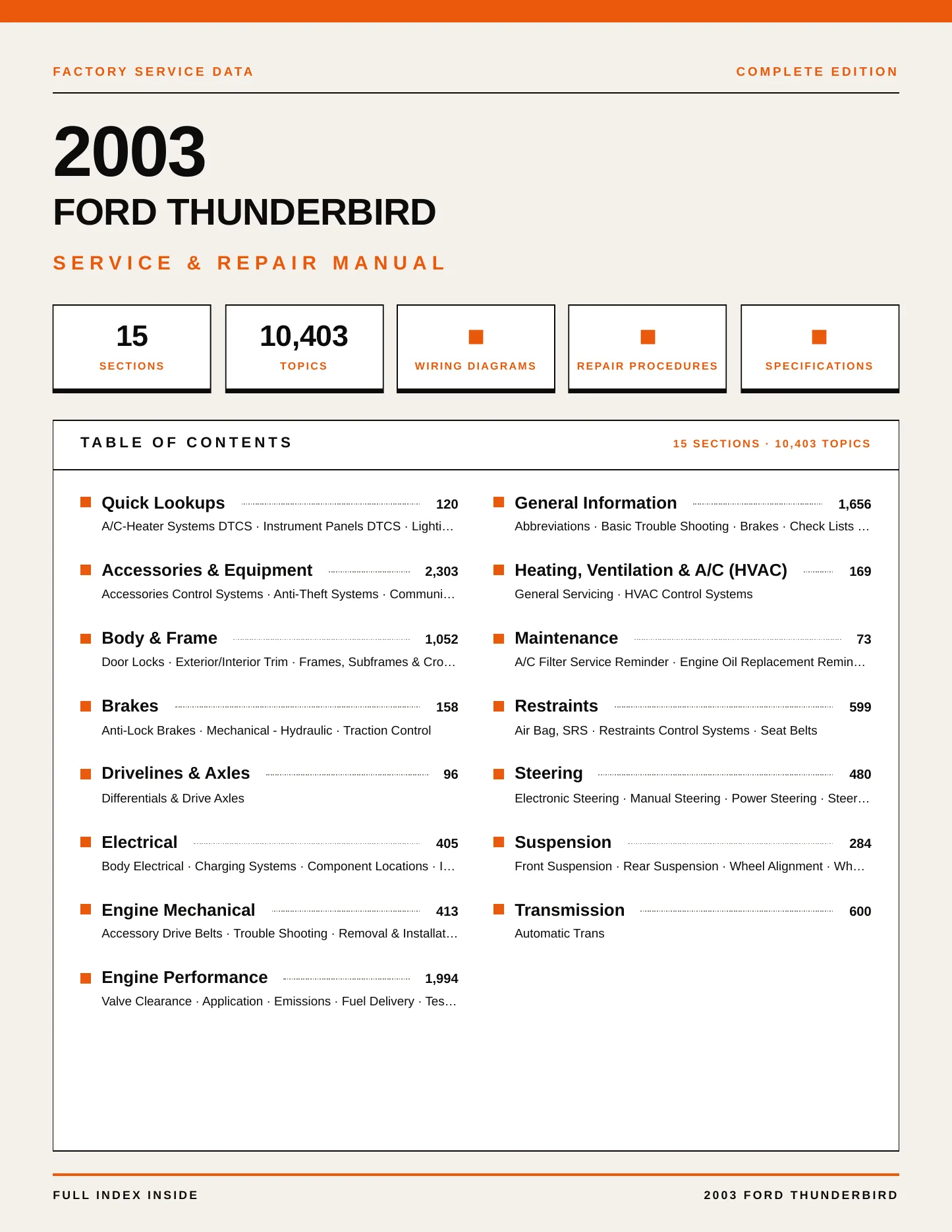 2003 Ford Thunderbird Service and Repair Manual preview page 1