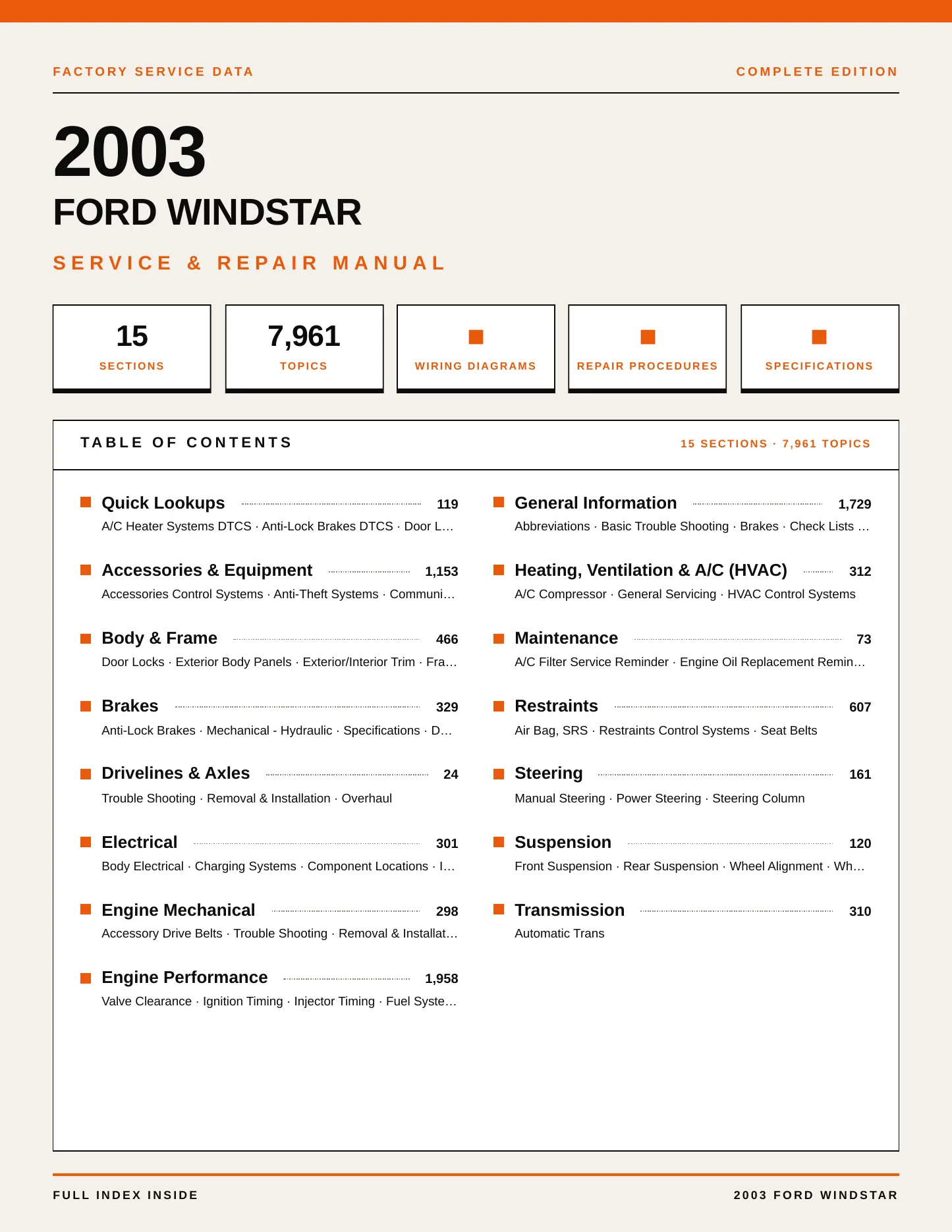 2003 Ford Windstar Service and Repair Manual preview page 1