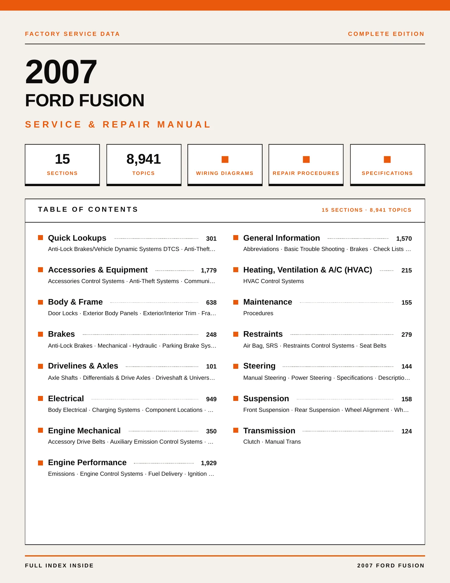 2007 Ford Fusion Service and Repair Manual preview page 1