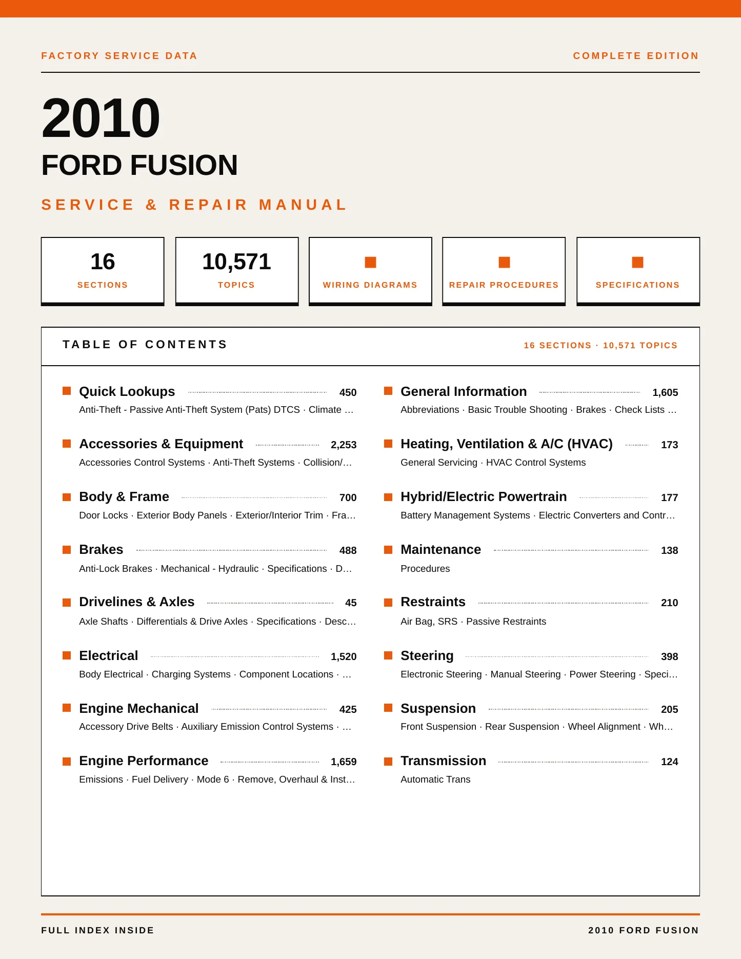 2010 Ford Fusion Service and Repair Manual preview page 1