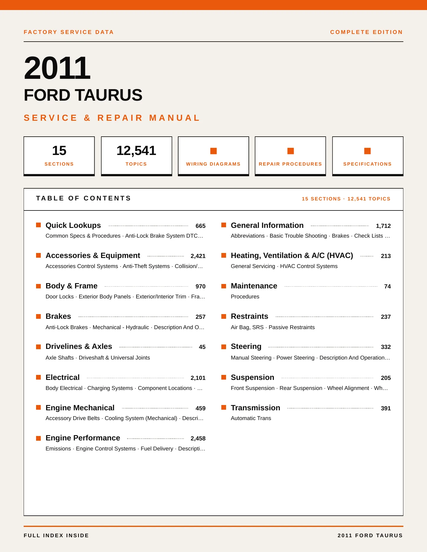2011 Ford Taurus service manual page 1