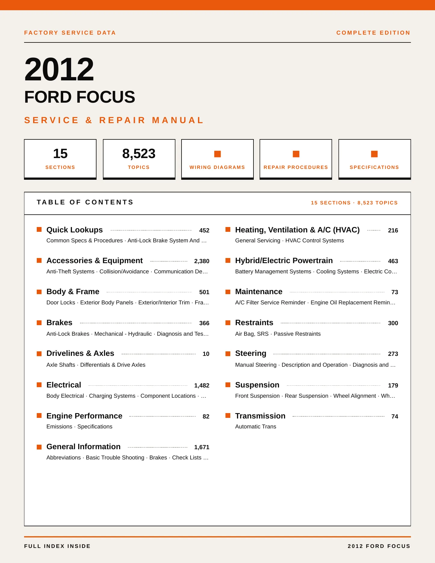 2012 Ford Focus Service and Repair Manual preview page 1