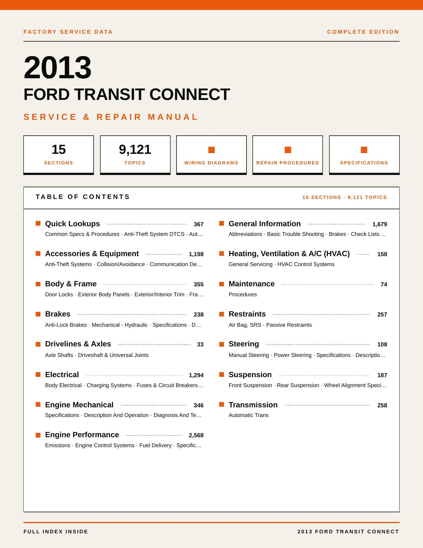 2013 Ford Transit Connect Service and Repair Manual preview page 1