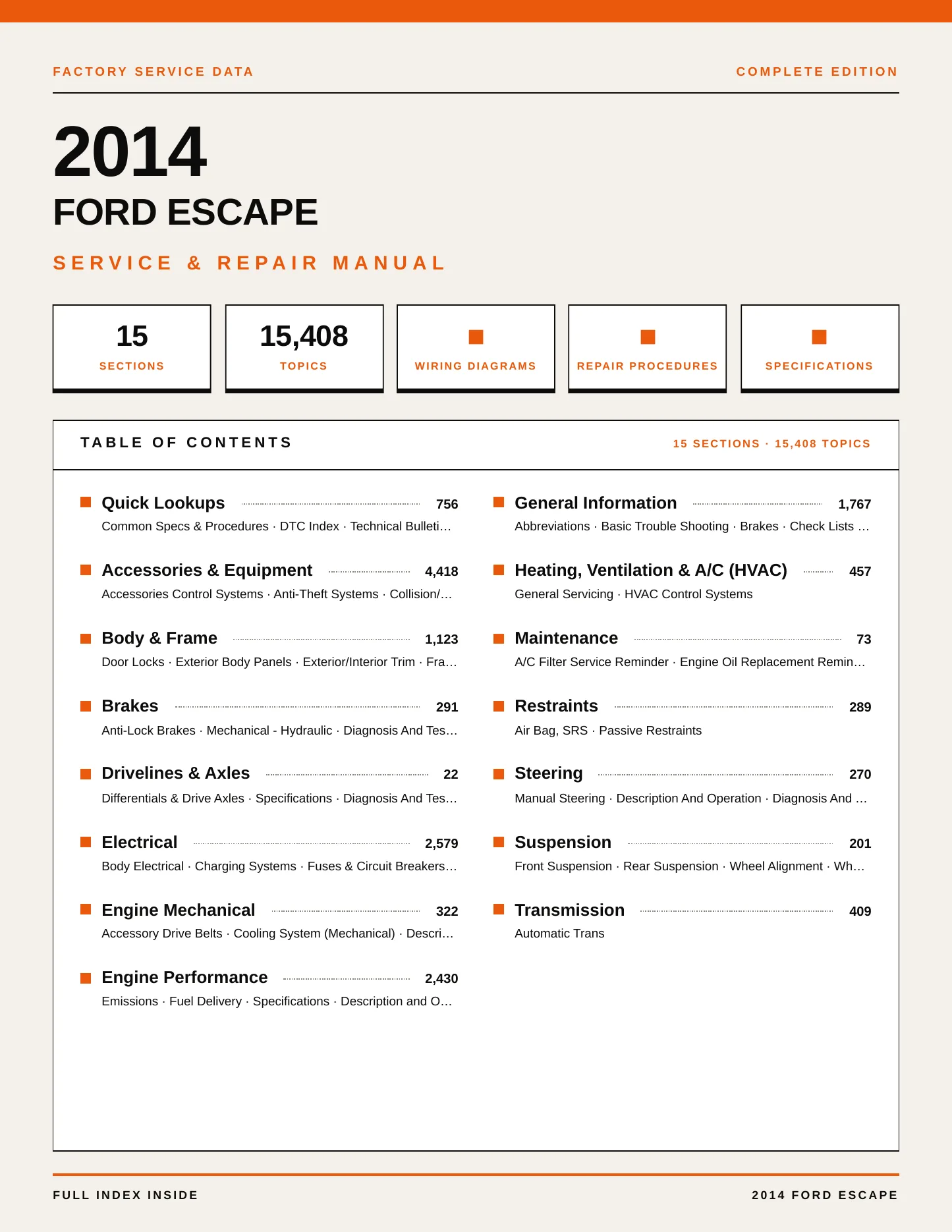 2014 Ford Escape Service and Repair Manual preview page 1