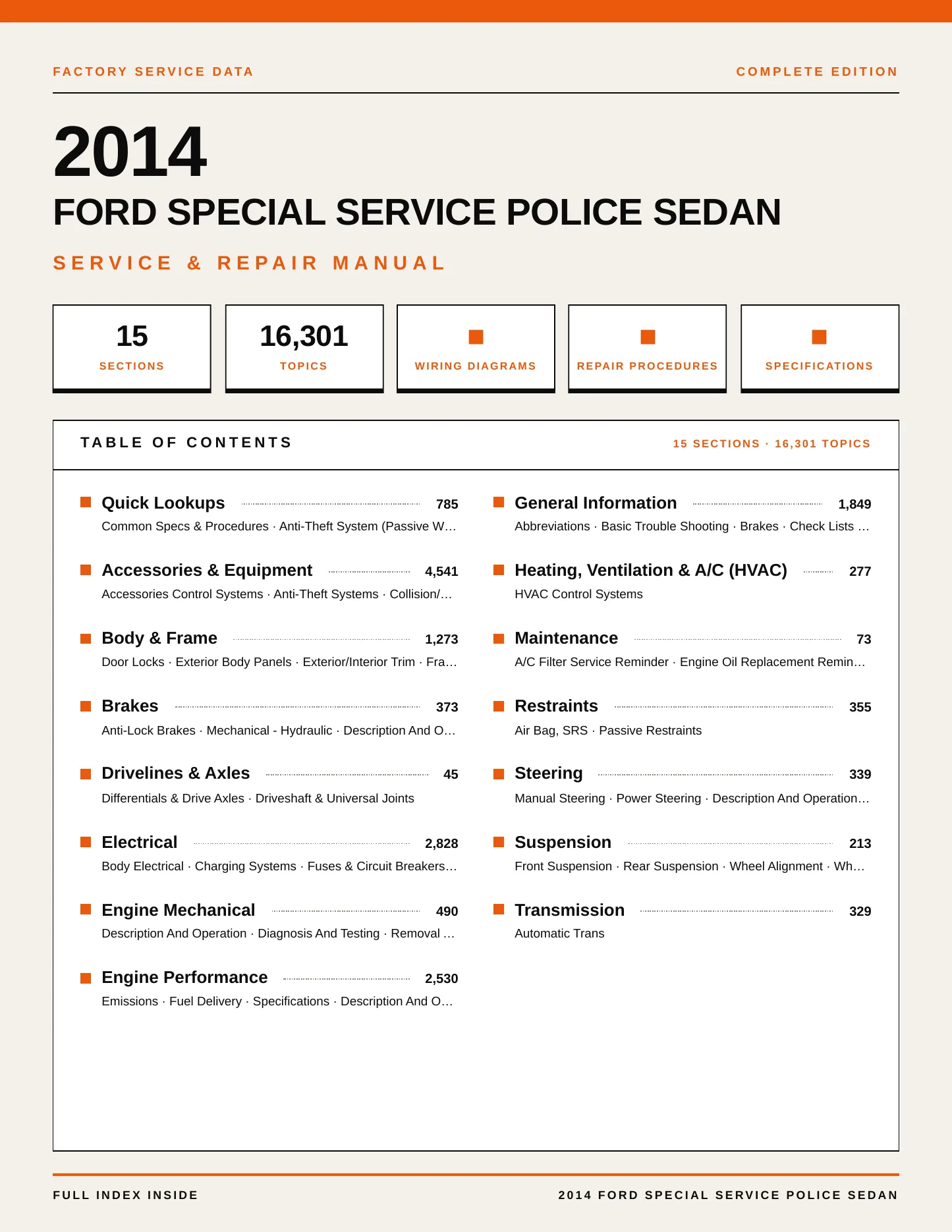 2014 Ford Special Service Police Sedan Service and Repair Manual preview page 1