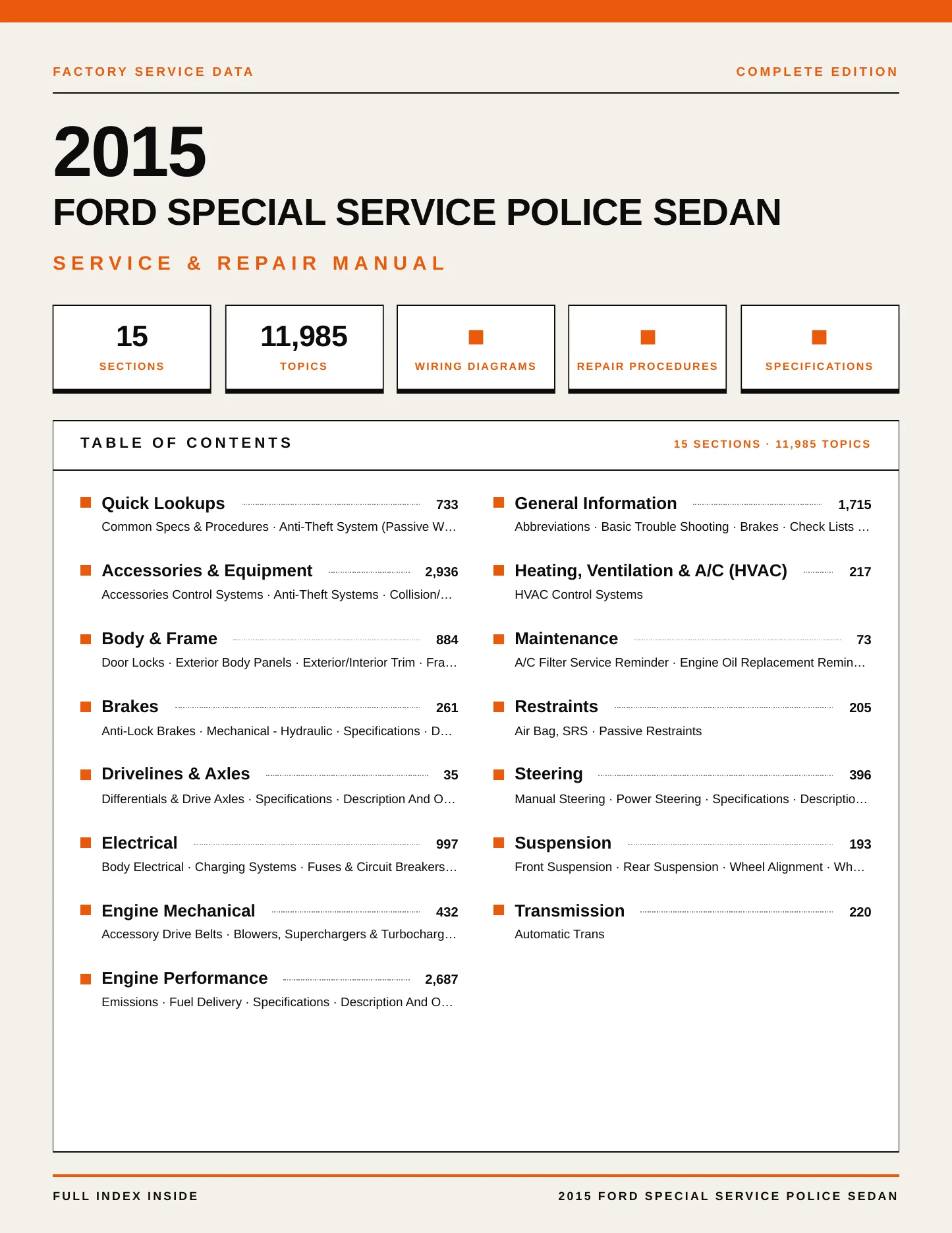 2015 Ford Special Service Police Sedan Service and Repair Manual preview page 1