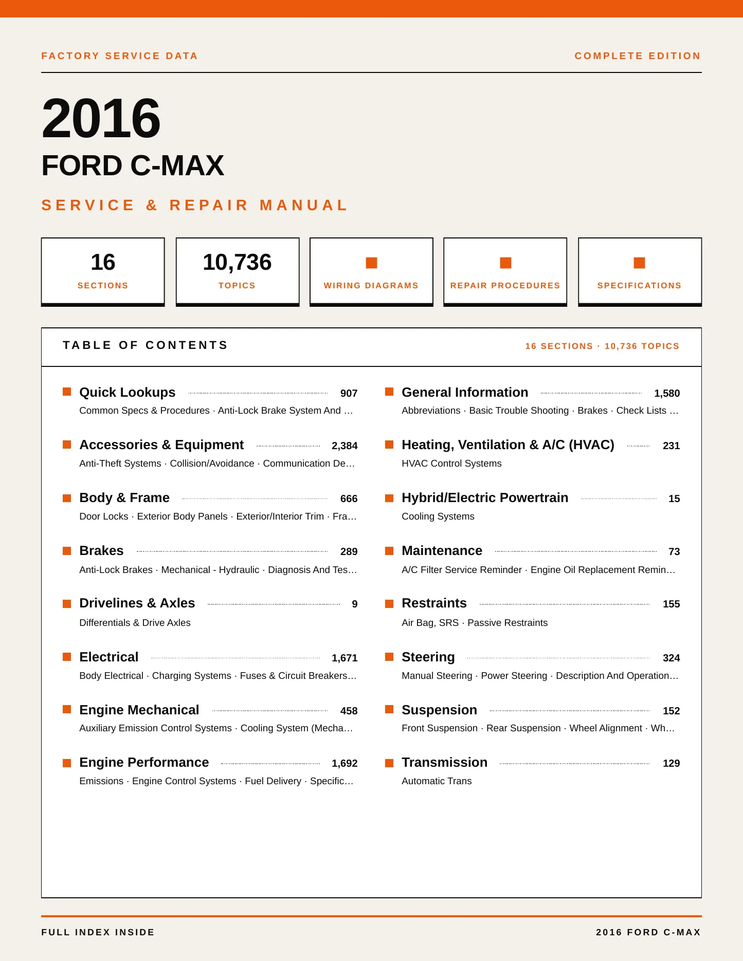 2016 Ford C-Max service manual page 1