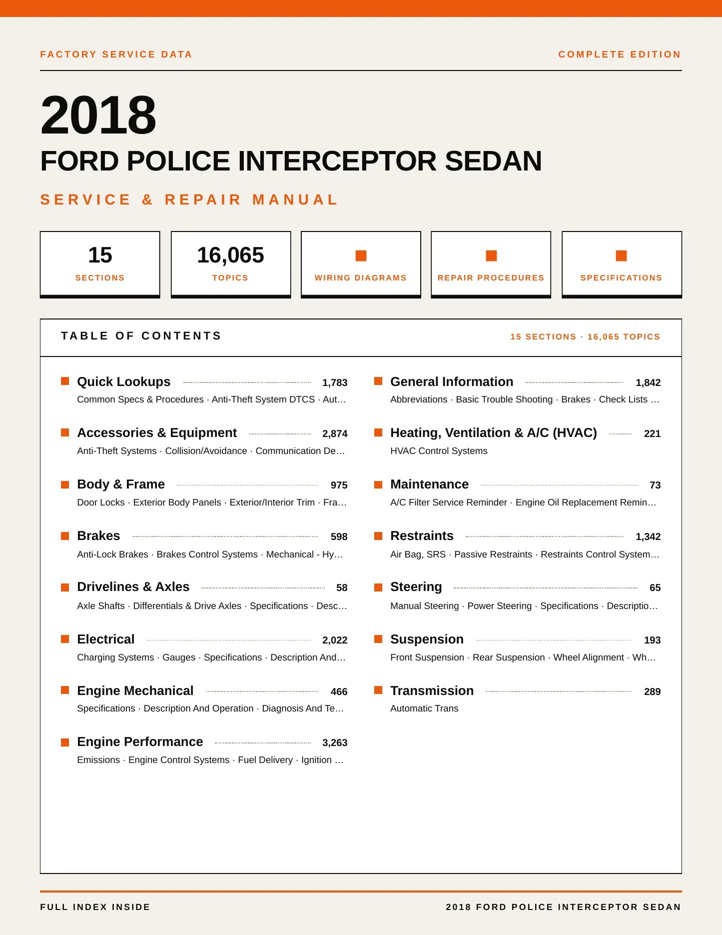 2018 Ford Police Interceptor Sedan Service and Repair Manual preview page 1