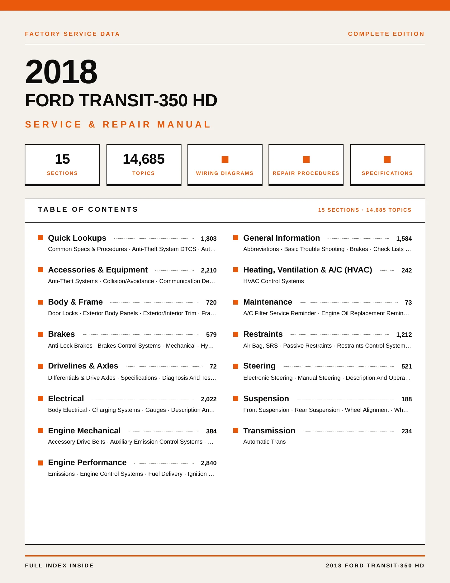 2018 Ford Transit-350 HD Service and Repair Manual preview page 1
