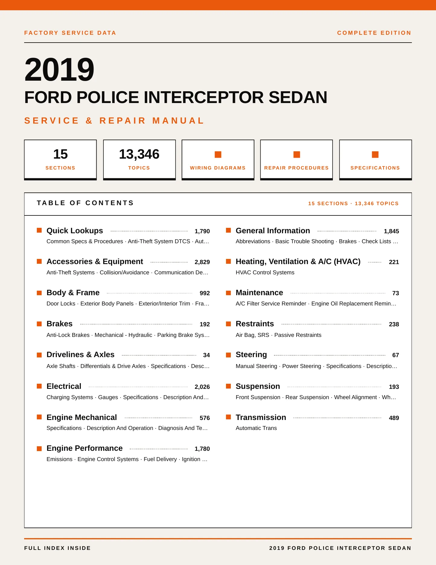 2019 Ford Police Interceptor Sedan Service and Repair Manual preview page 1