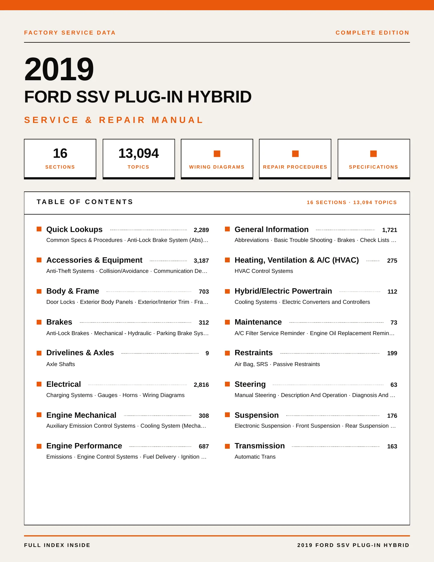 2019 Ford SSV Plug-In Hybrid Service and Repair Manual preview page 1