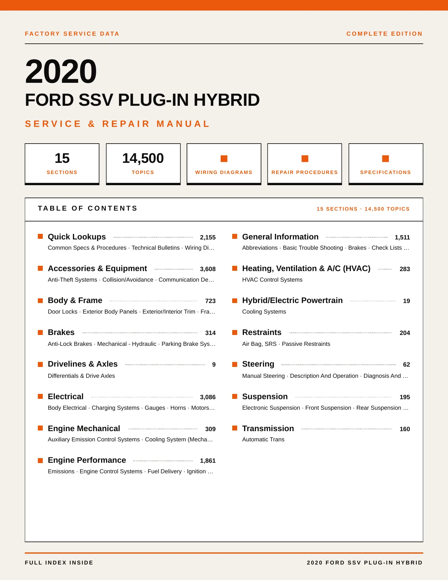 2020 Ford SSV Plug-In Hybrid Service and Repair Manual preview page 1