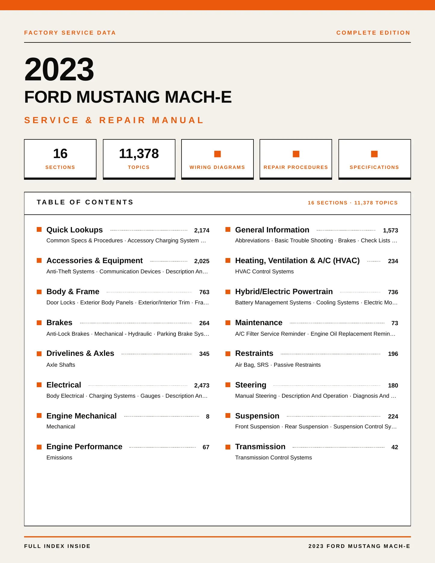2023 Ford Mustang Mach-E Service and Repair Manual preview page 1
