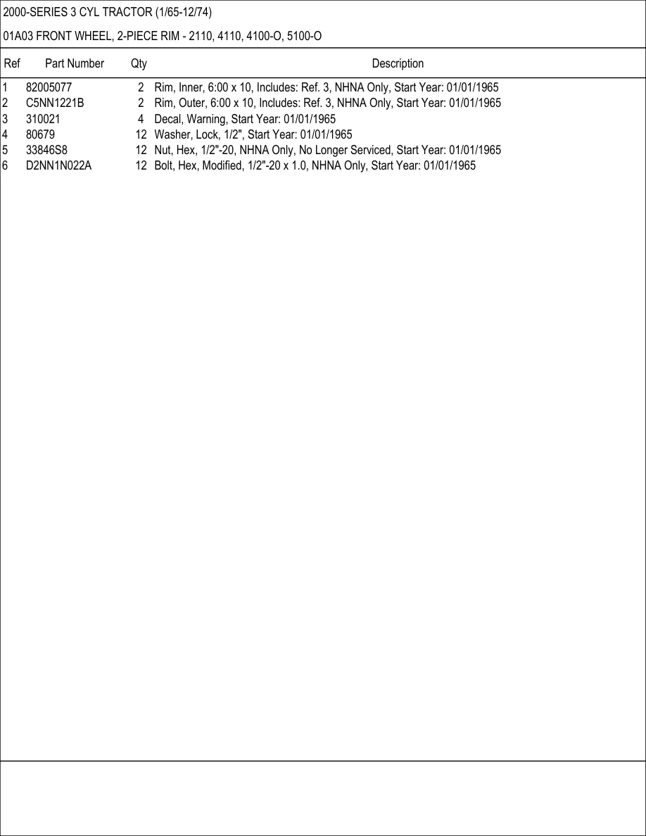 Ford 1965-1974 2000 3 Cylinder Tractor Parts Manual preview page 5