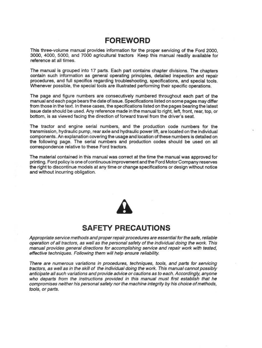 Ford 1965-1975 5000 Tractor Service & Repair Manual preview page 3