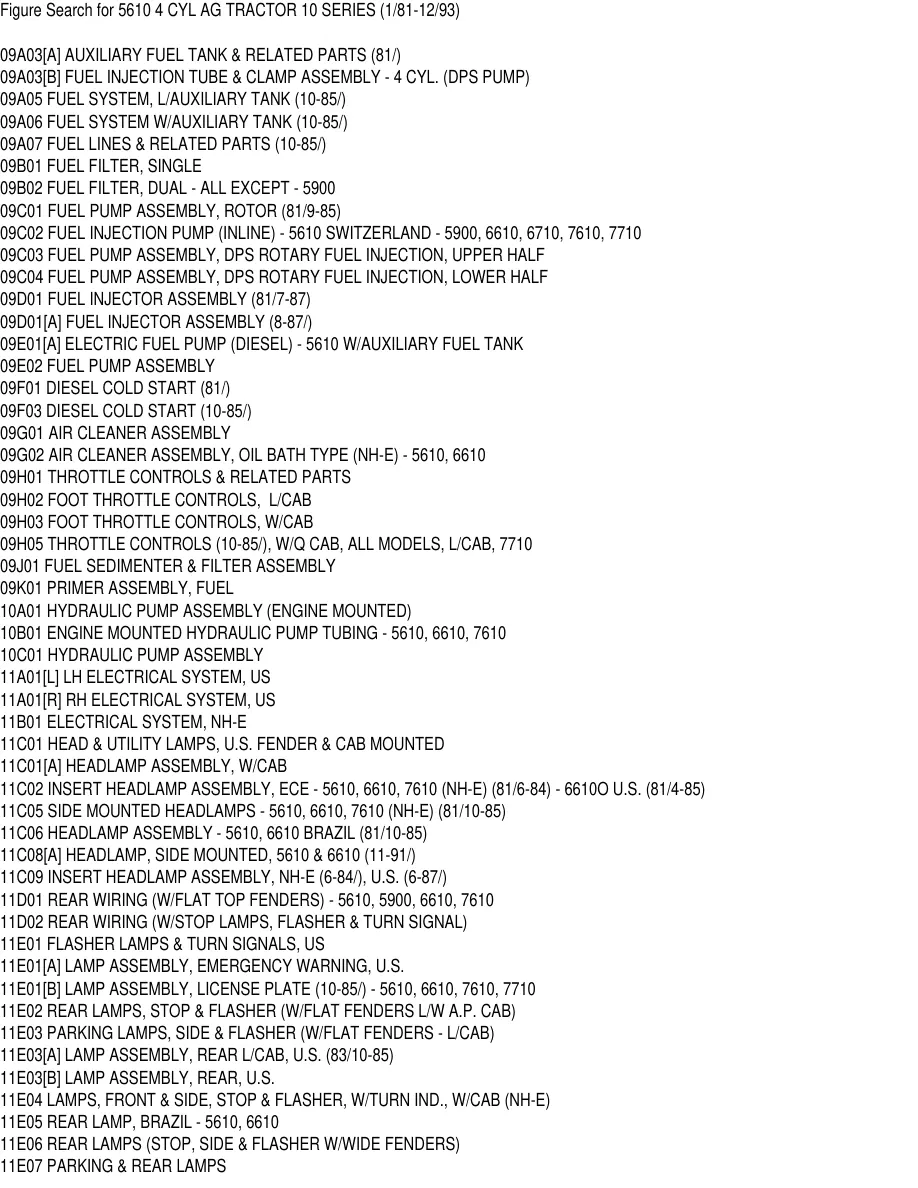 Ford 5610 4 Cylinder AG Tractor Parts Manual preview page 6