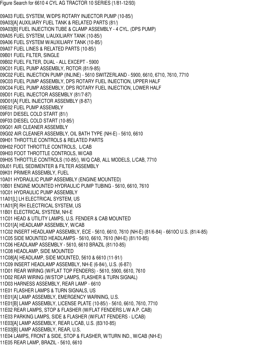 Ford 6610 4 Cylinder AG Tractor Parts Manual preview page 6