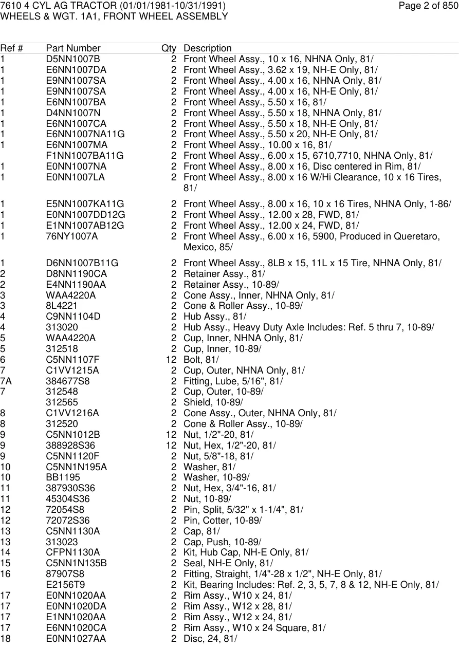 Ford 7610 Tractor Parts Manual preview page 3
