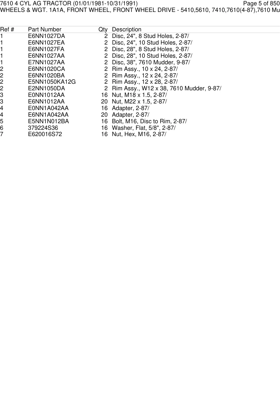 Ford 7610 Tractor Parts Manual preview page 6