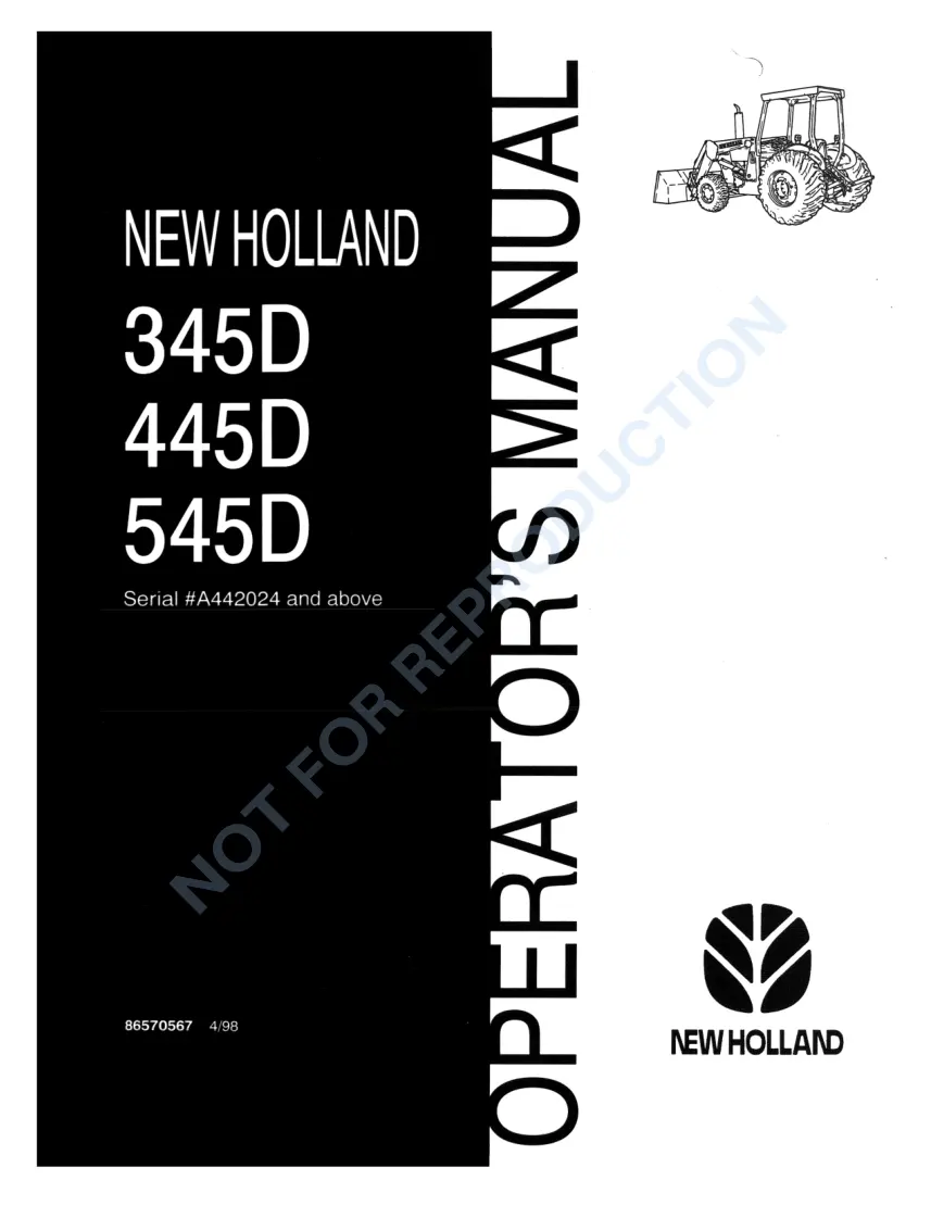 Ford NEW HOLand 345D 445D 545D Tractor Loader Operator's Manual preview page 1