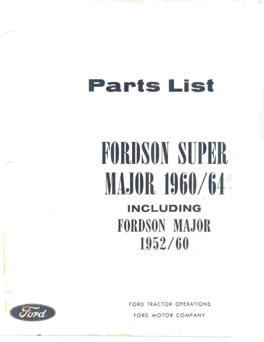 Fordson 1952-1965 Major Super Tractor Parts Manual preview page 1
