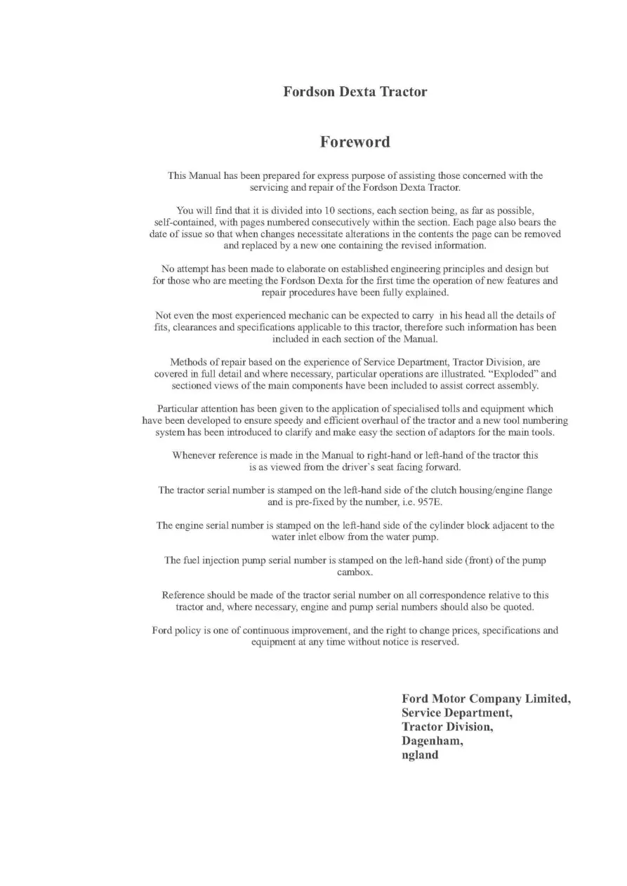 Fordson Dexta/Super Dexta Tractors Parts Manual preview page 2