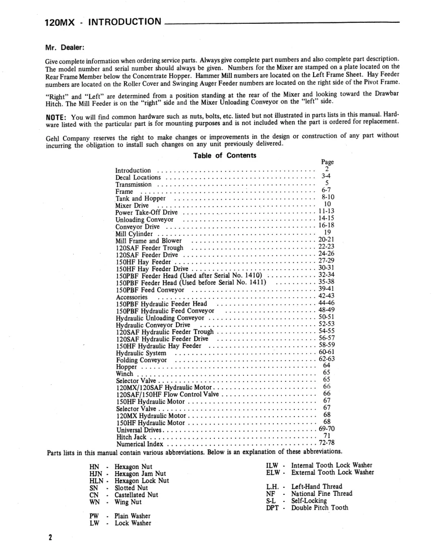 Gehl 120MX MIX-All Mixer Machine Parts Manual preview page 2