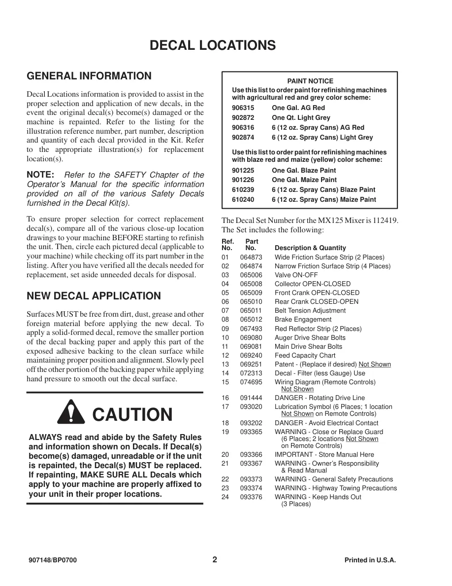 Gehl 125 MIX-All Machine Parts Manual preview page 4
