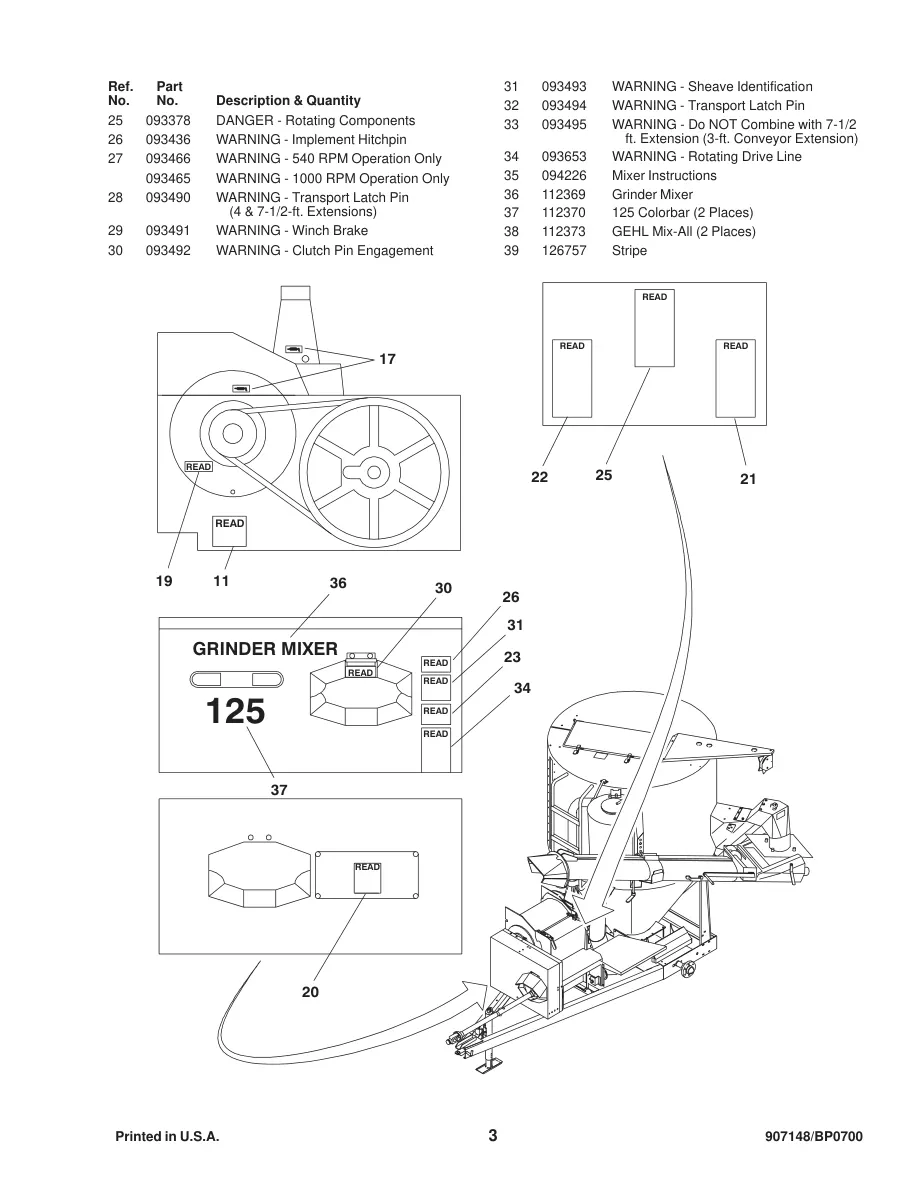 Gehl 125 MIX-All Machine Parts Manual preview page 5