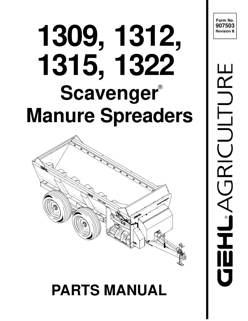 Gehl 1309 1312 1315 1322 Scavenger Manure Spreaders Parts Manual preview page 1