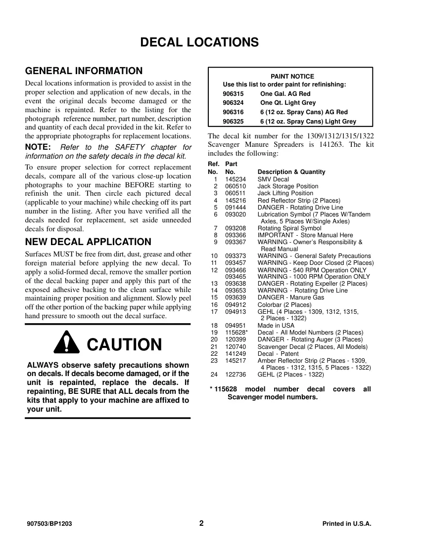 Gehl 1309 1312 1315 1322 Scavenger Manure Spreaders Parts Manual preview page 4