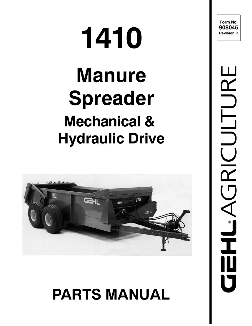 Gehl 1410 Manure Spreader Mechanical & Hydraulic Drive Parts Manual preview page 1