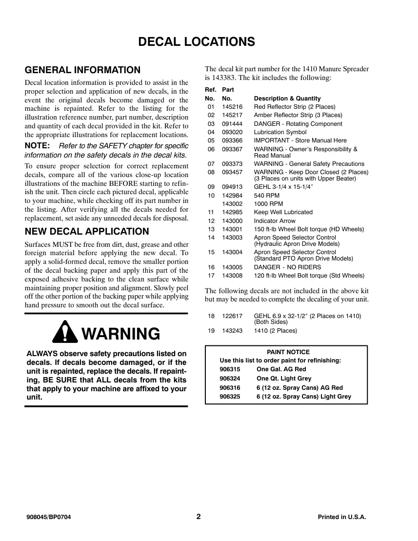 Gehl 1410 Manure Spreader Mechanical & Hydraulic Drive Parts Manual preview page 4