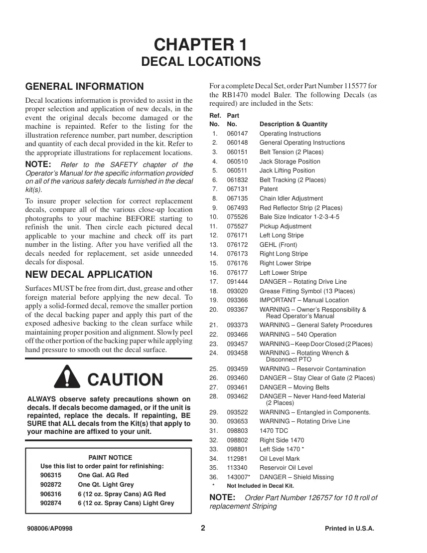 Gehl 1470 Variable Chamber Round Baler Parts Manual preview page 4