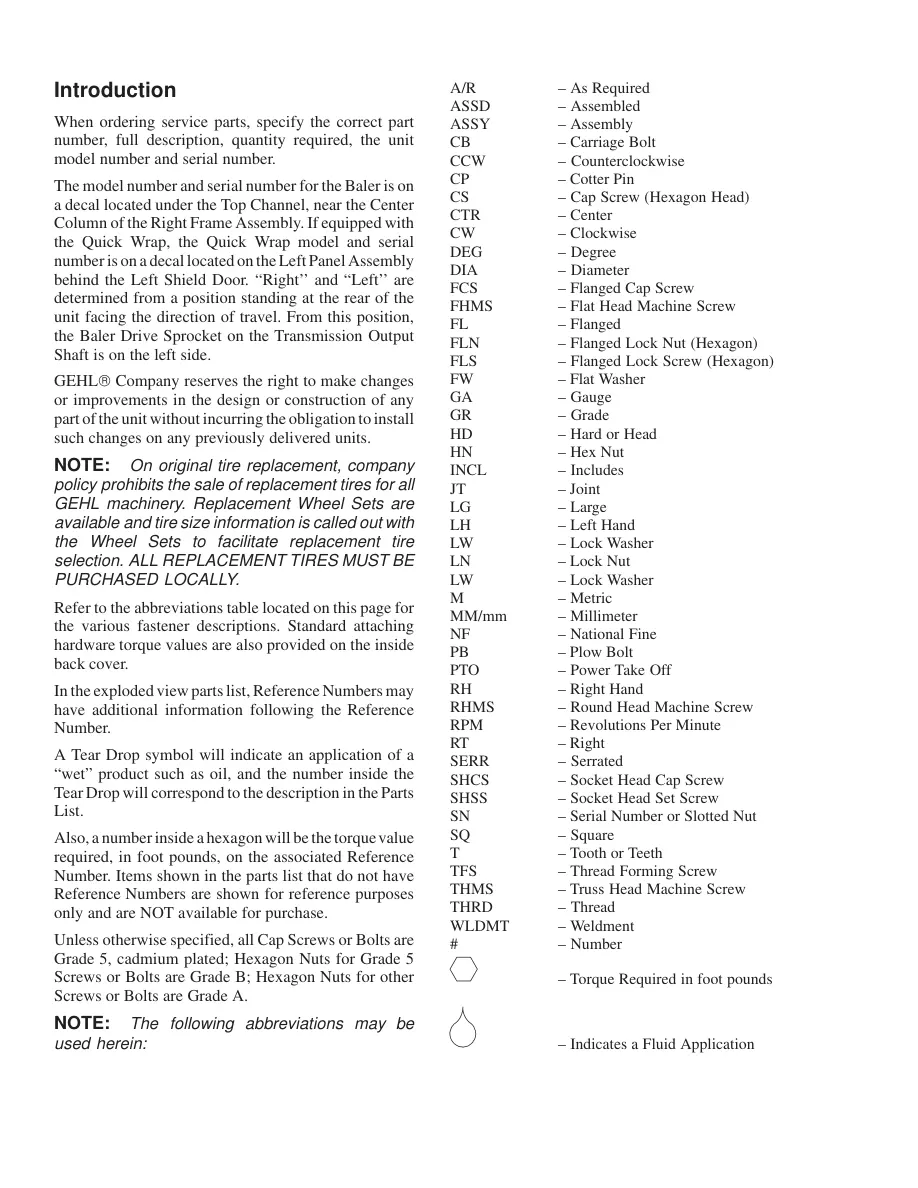 Gehl 1475/1875 Variable Chamber Round Balers Parts Manual preview page 2