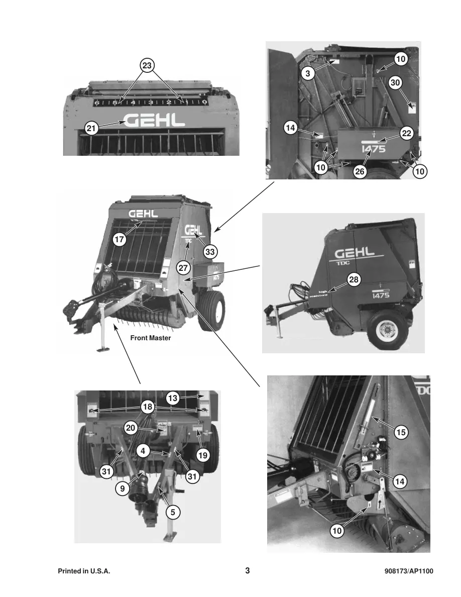 Gehl 1475/1875 Variable Chamber Round Balers Parts Manual preview page 5