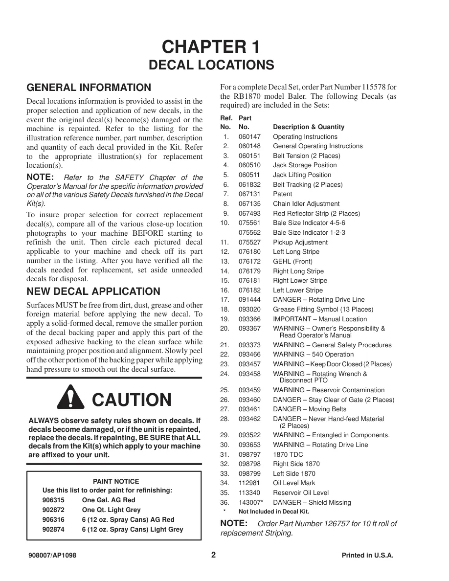 Gehl 1870 Variable Chamber Round Baler Parts Manual preview page 4