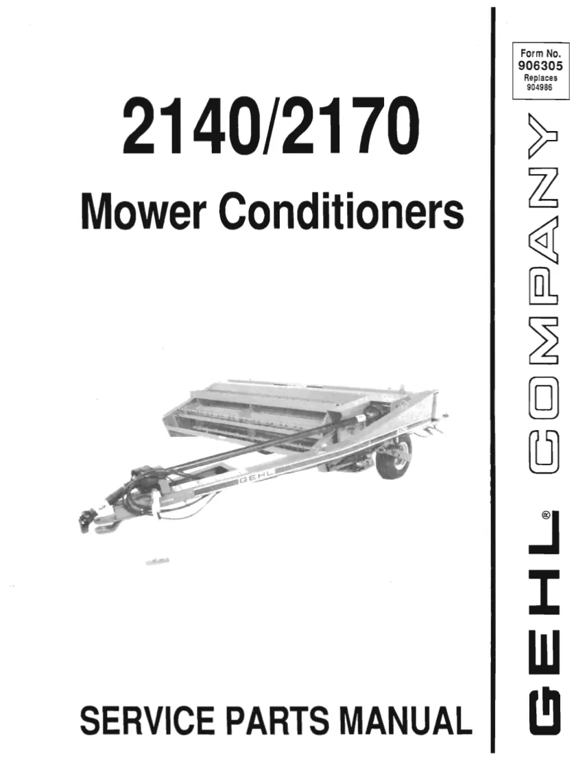 Gehl 2140/2170 Mower Conditioner Parts Manual preview page 1