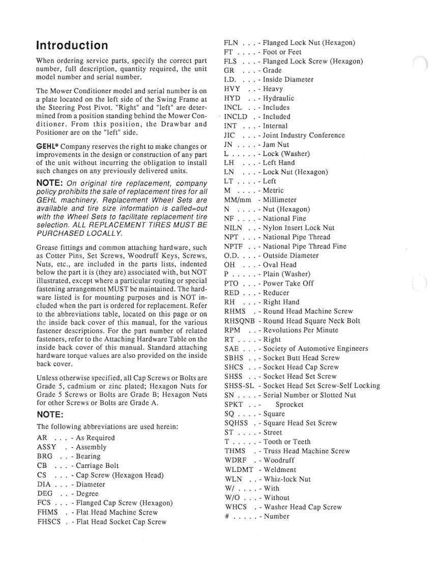 Gehl 2140/2170 Mower Conditioner Parts Manual preview page 2