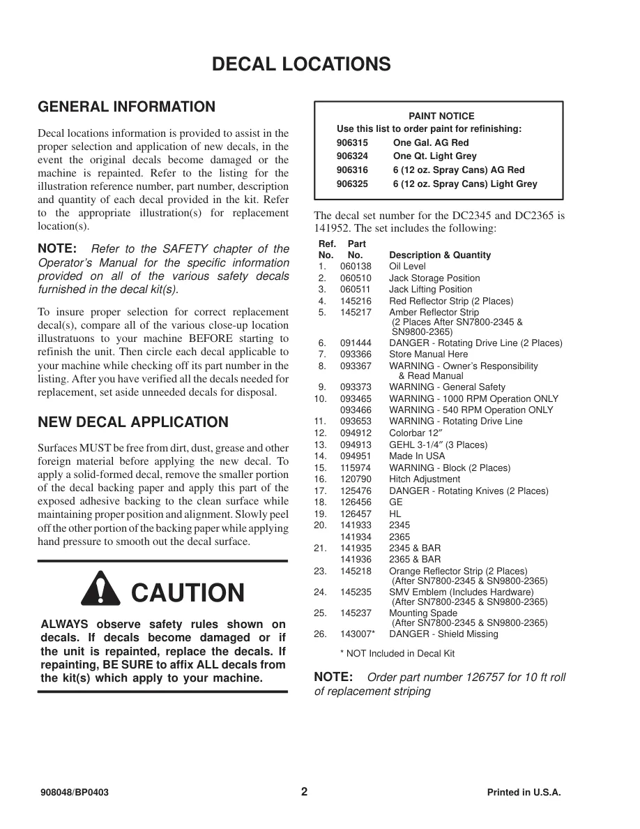 Gehl 2345/2365 Disc Mower Conditioner Parts Manual preview page 4