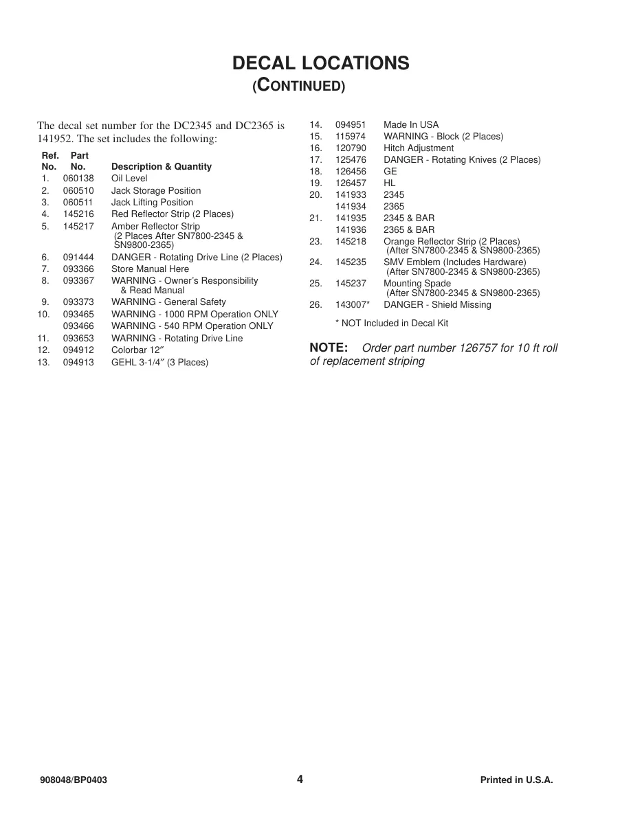 Gehl 2345/2365 Disc Mower Conditioner Parts Manual preview page 6
