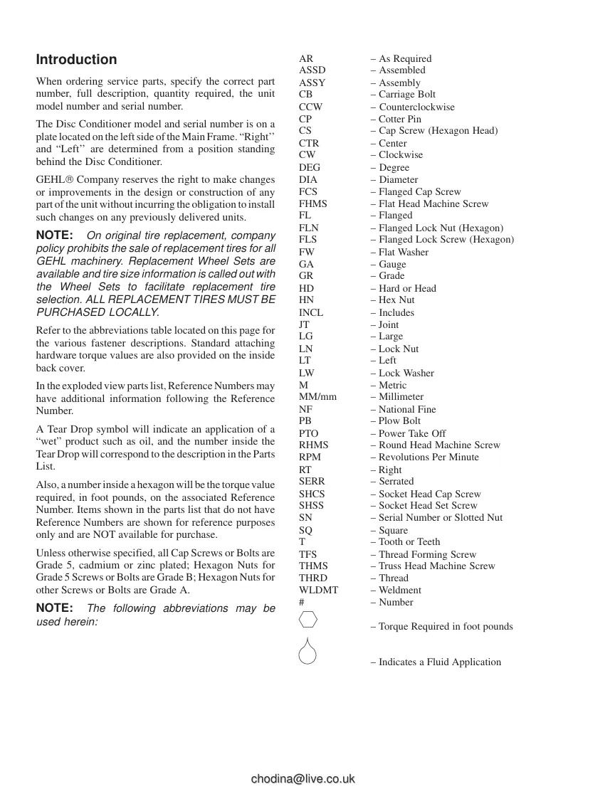 Gehl 2415/2418 Disc Mower Conditioners Parts Manual preview page 2