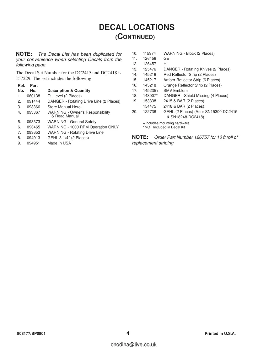 Gehl 2415/2418 Disc Mower Conditioners Parts Manual preview page 6